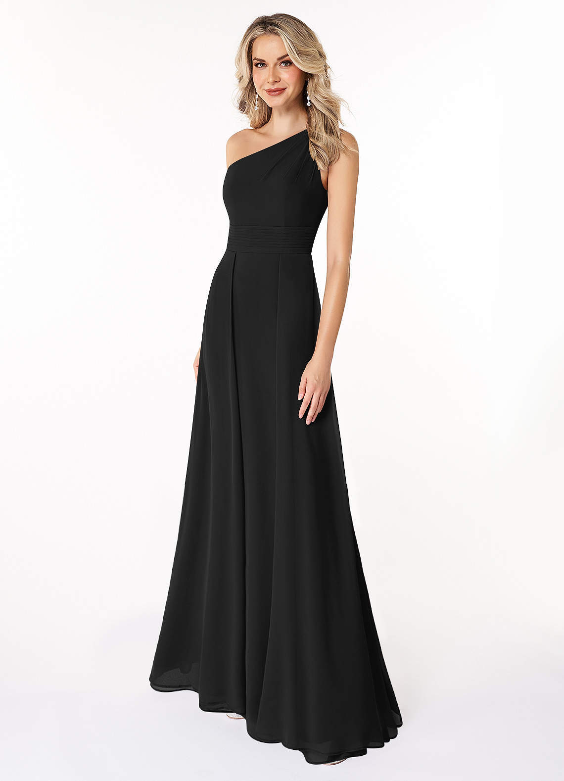 elyessen Dallas Black A-Line One Shoulder Chiffon Dress 7