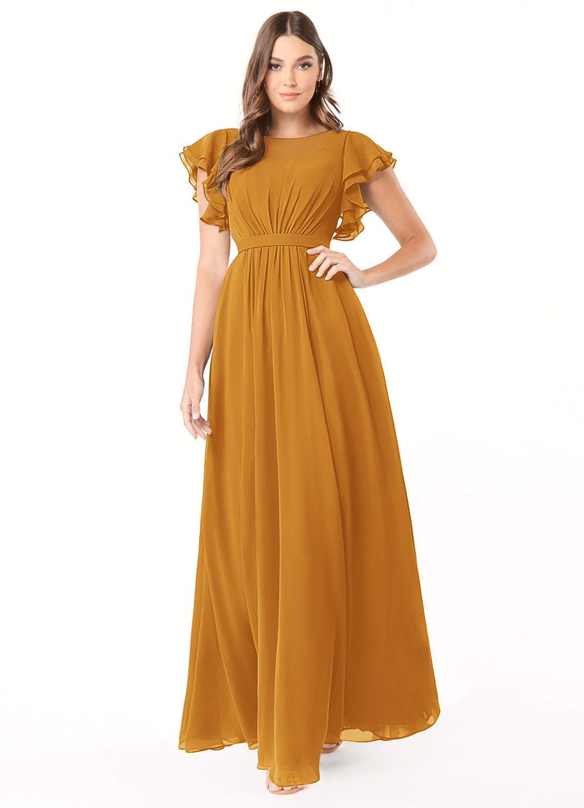 elyessen Daphne A-Line Ruffled Chiffon Floor-Length Dress Eucalyptus 7