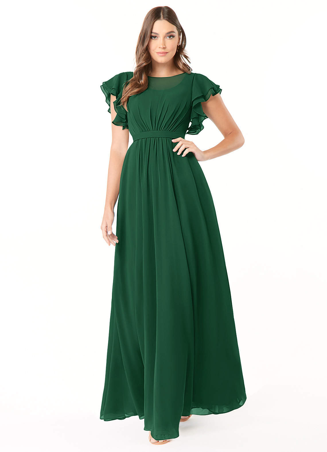 elyessen Daphne A-Line Ruffled Chiffon Floor-Length Dress Eucalyptus 2