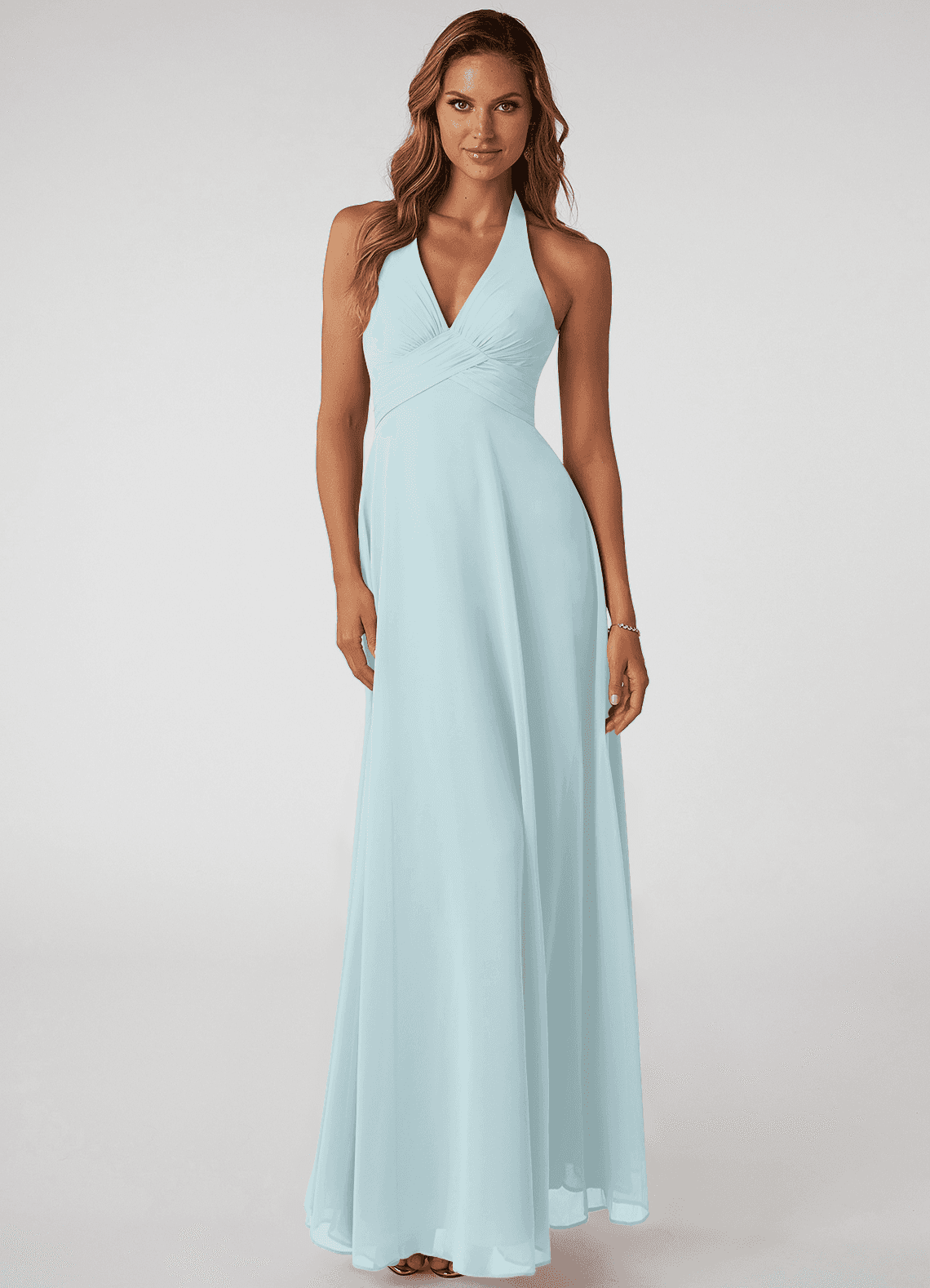 elyessen Tessie Sky Blue A-Line V-Neck Pleated Chiffon Dress 3