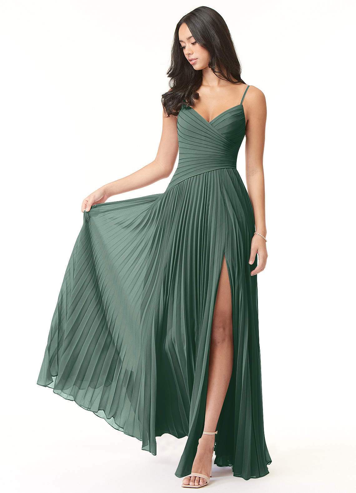 elyessen Vini Sky Blue A-Line V-Neck Pleated Chiffon Dress 1