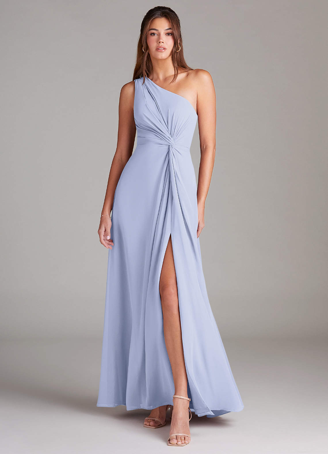 elyessen Brooke Sky Blue A-Line One Shoulder Chiffon Dress 4
