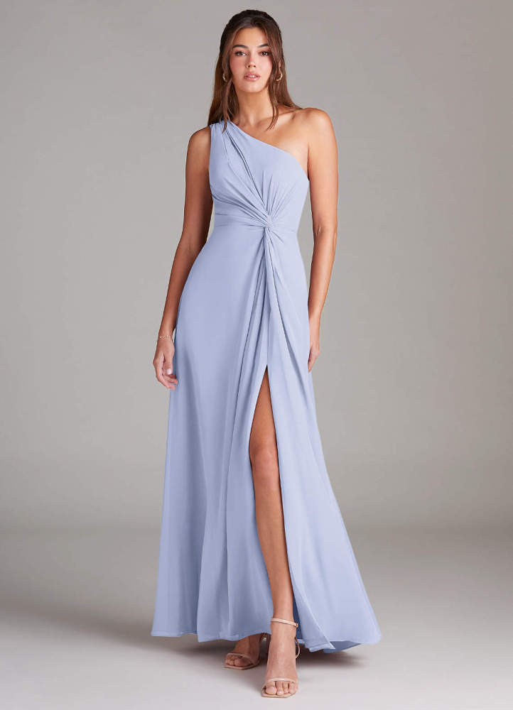 elyessen Brooke Sky Blue A-Line One Shoulder Chiffon Dress 4