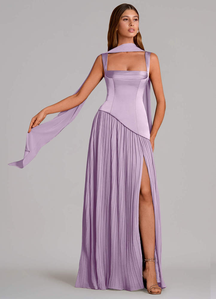 elyessen Stephanie Black A-Line Pleated Stretch Satin Dress 4
