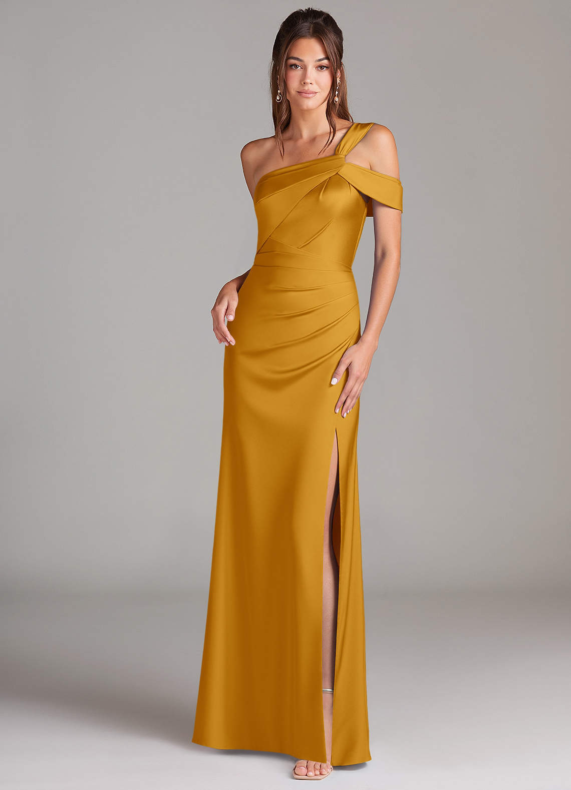 elyessen Wynter Black Sheath One Shoulder Stretch Satin Dress 7