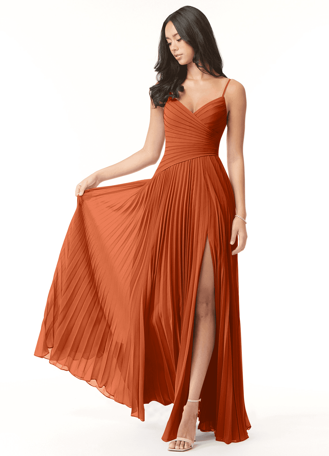 elyessen Vini Sky Blue A-Line V-Neck Pleated Chiffon Dress 6