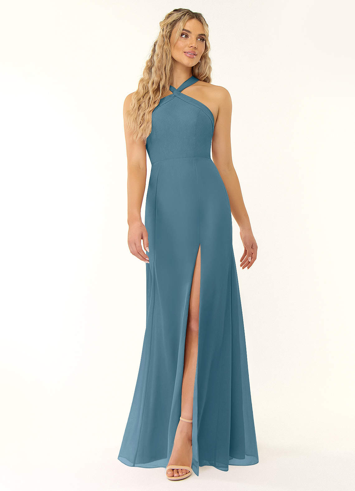 elyessen Rue Sky Blue A-Line Halter Chiffon Dress 3