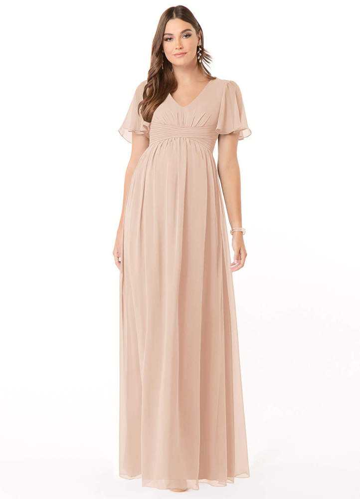 elyessen Verna A-Line V-Neck Ruched Chiffon Floor-Length Dress Cabernet 4