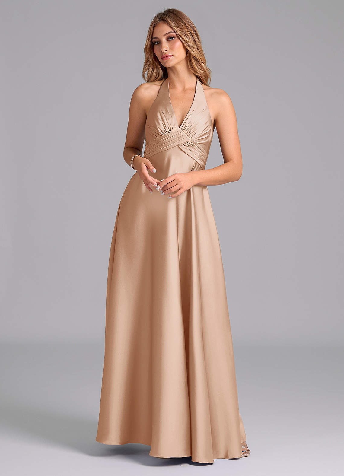 elyessen Tessie Terracotta A-Line Pleated Stretch Satin Dress 4