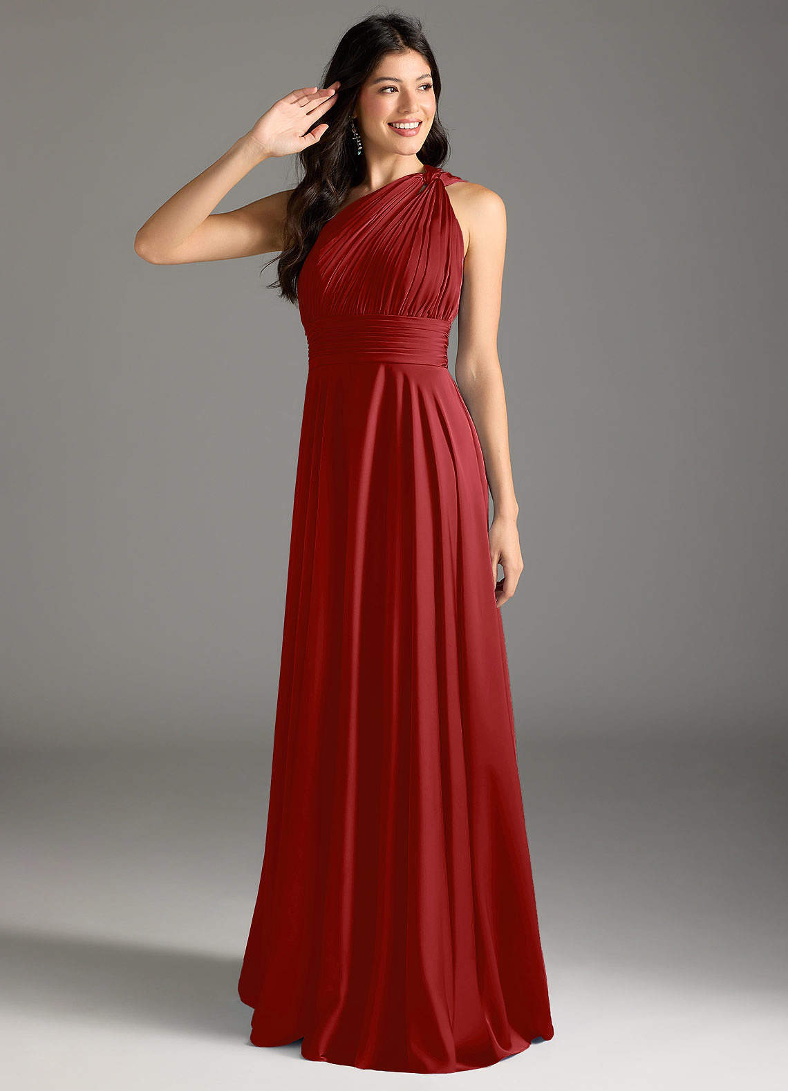 elyessen Charlize Dusty Sage A-Line One Shoulder Stretch Satin Dress 6
