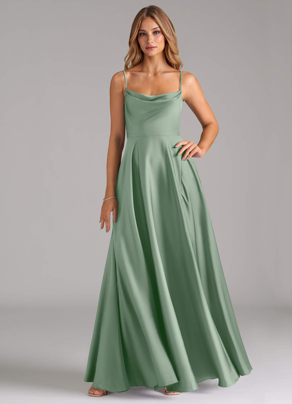 elyessen Elle Sky Blue A-Line Pleated Stretch Satin Dress 1