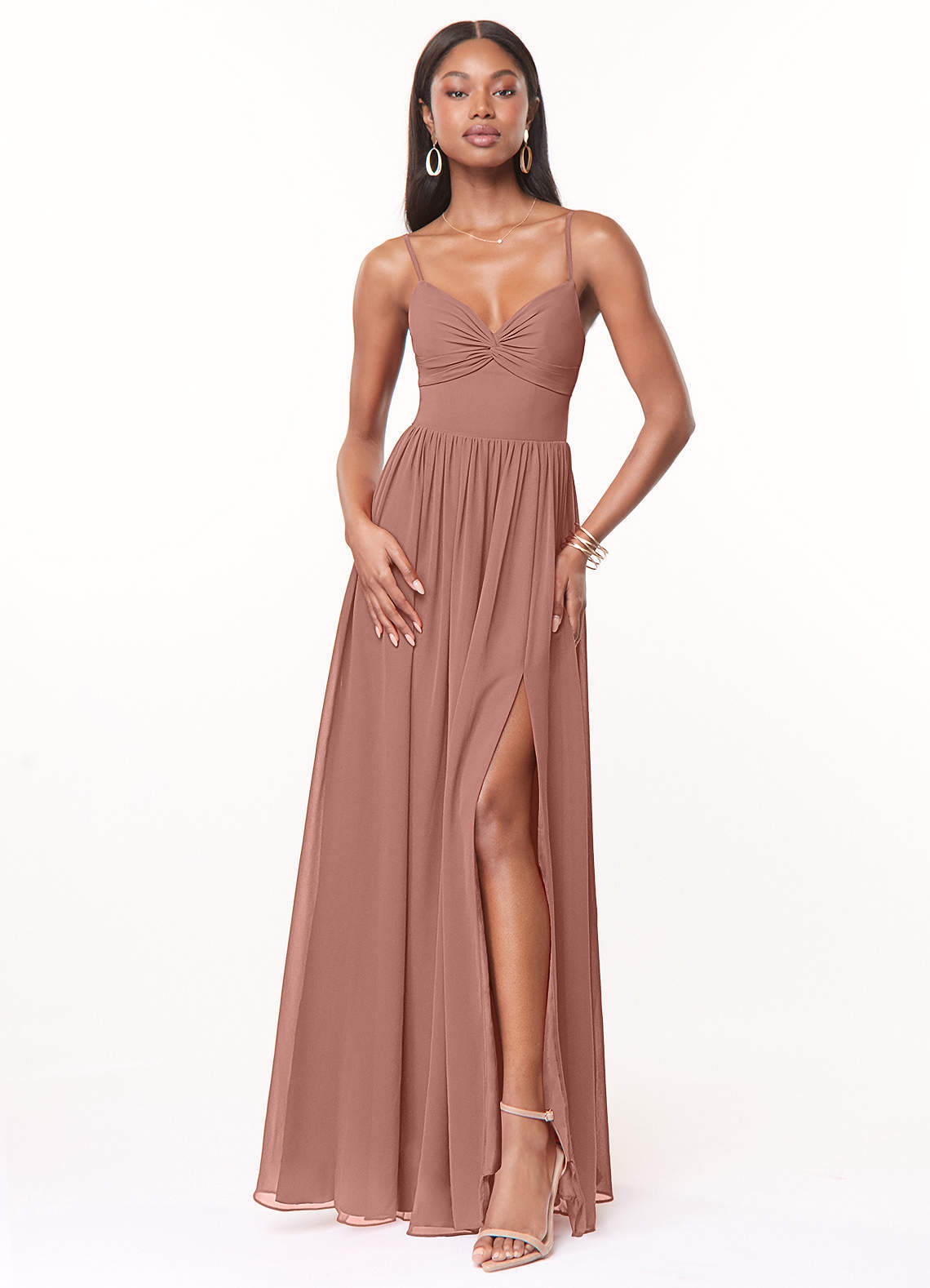 elyessen Zeya Dusty Blue A-Line V-Neck Pleated Chiffon Dress 8