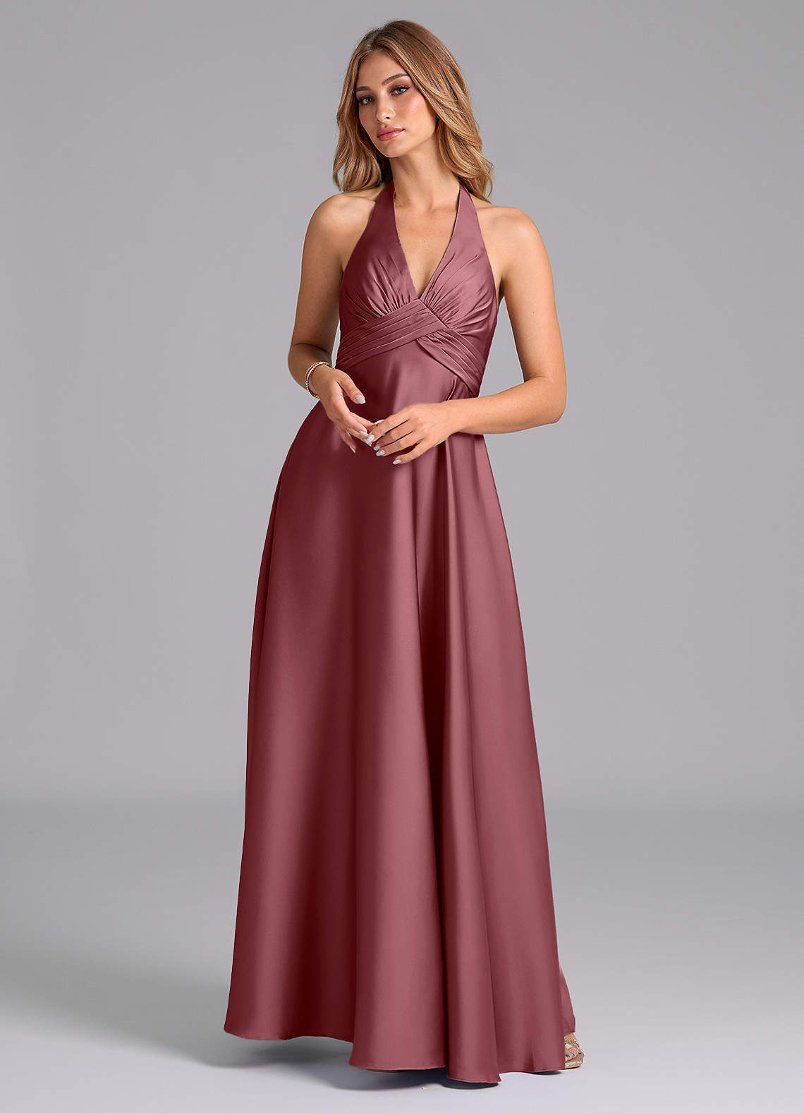 elyessen Tessie Terracotta A-Line Pleated Stretch Satin Dress 5