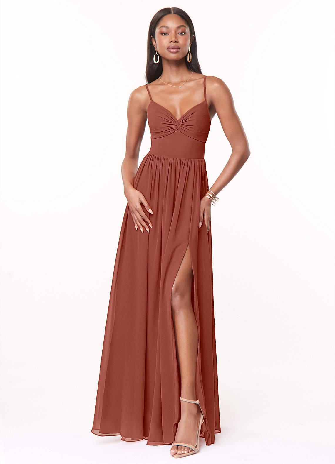 elyessen Zeya Dusty Blue A-Line V-Neck Pleated Chiffon Dress 6