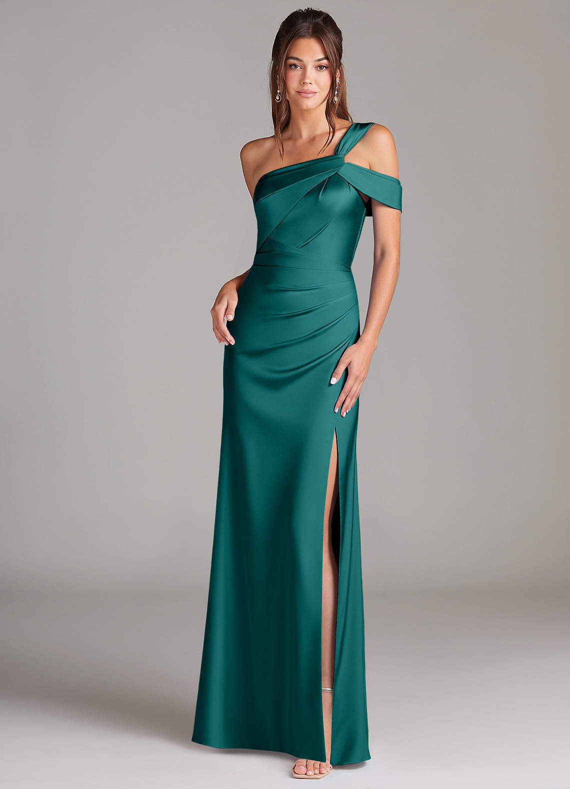 elyessen Wynter Black Sheath One Shoulder Stretch Satin Dress 2