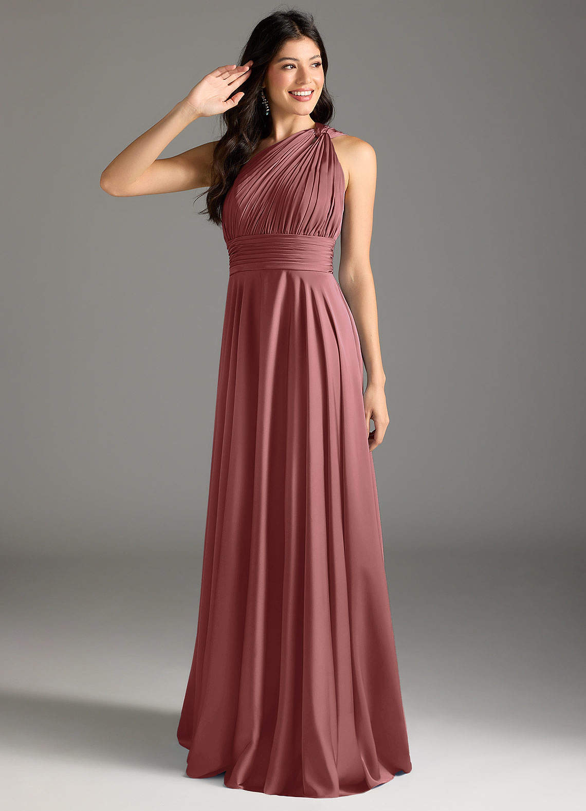 elyessen Charlize Dusty Sage A-Line One Shoulder Stretch Satin Dress 5