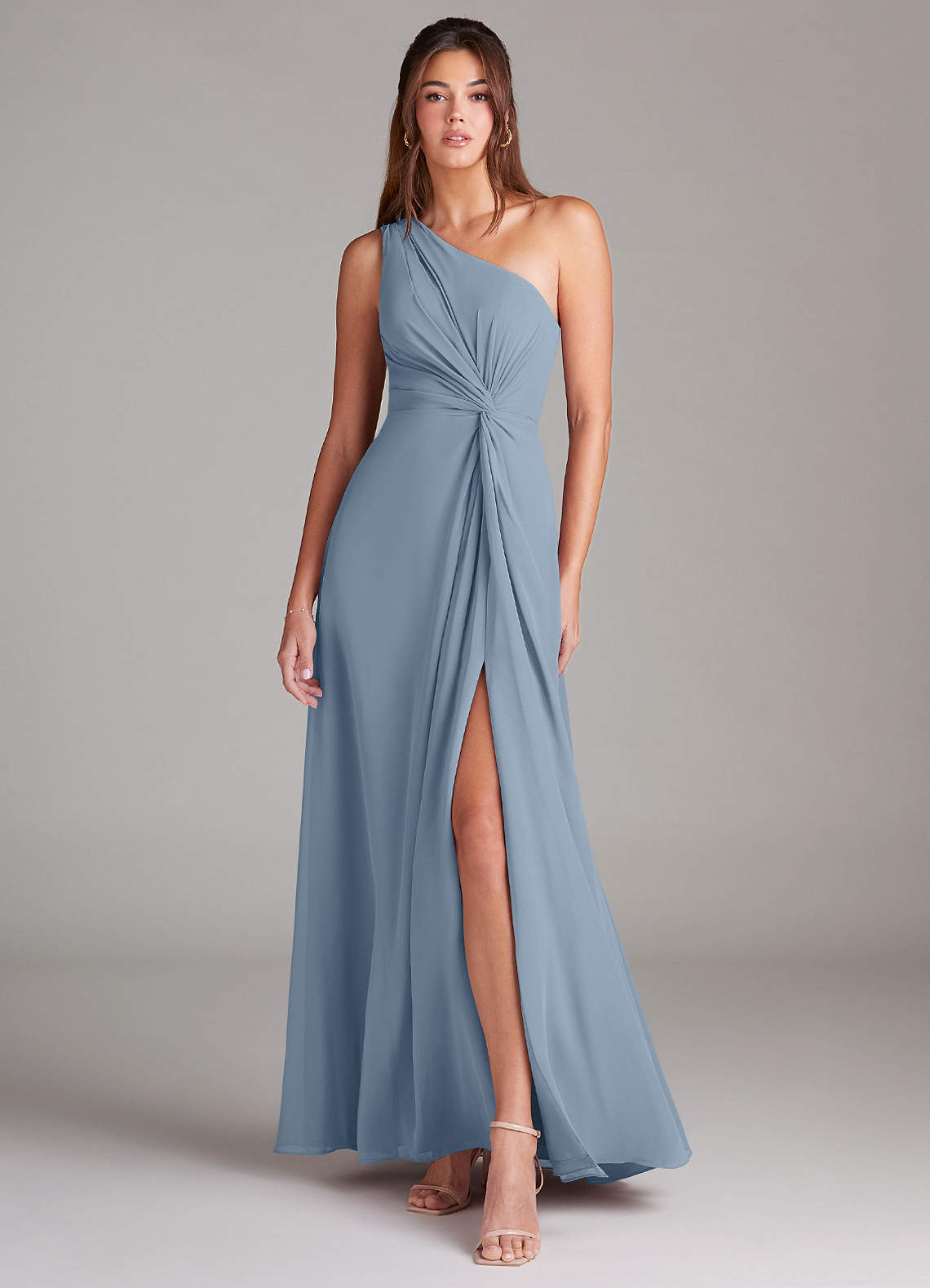 elyessen Brooke Sky Blue A-Line One Shoulder Chiffon Dress 3