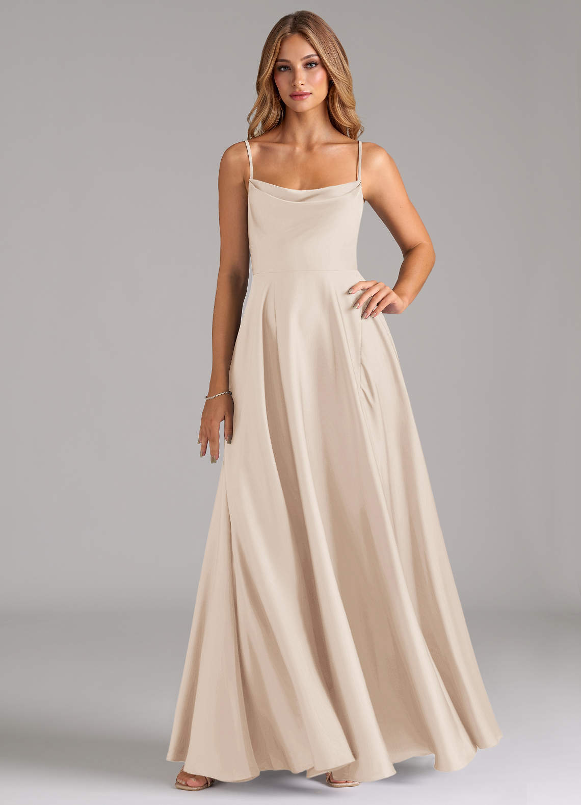 elyessen Elle Sky Blue A-Line Pleated Stretch Satin Dress 7