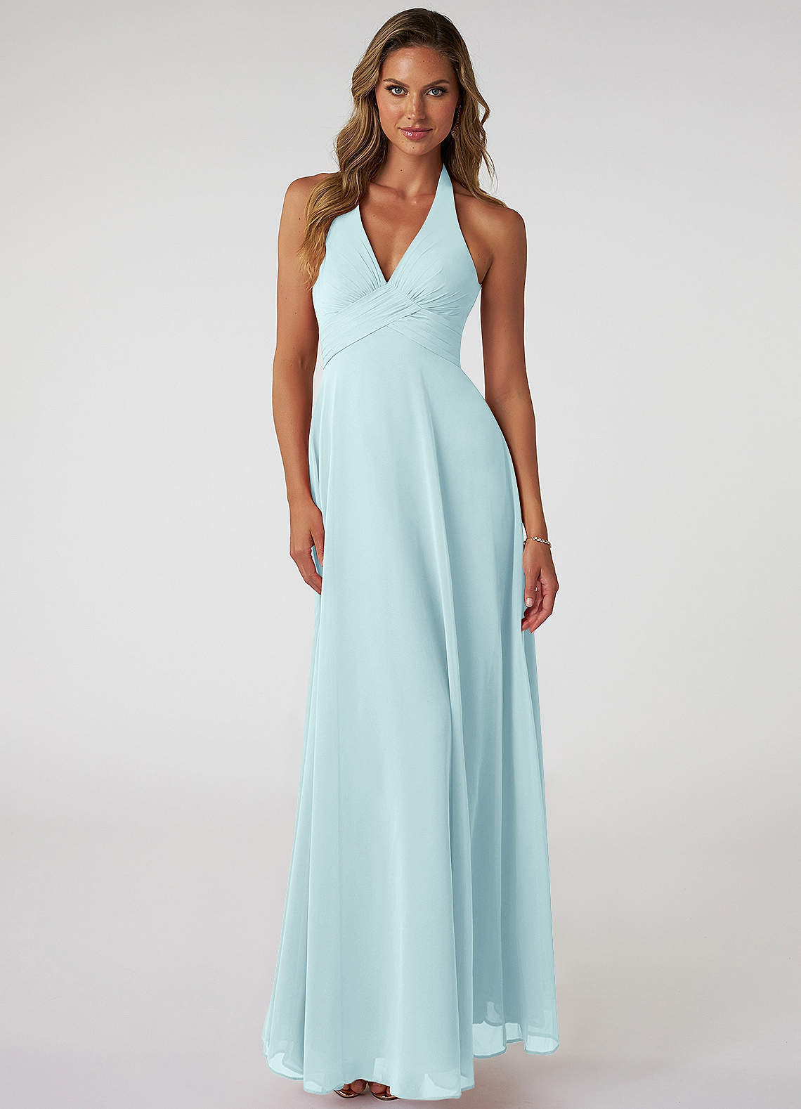 elyessen Tessie Sky Blue A-Line V-Neck Pleated Chiffon Dress 2