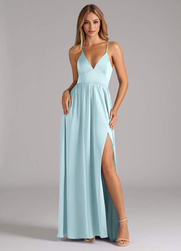 elyessen Aaida Dusty Sage A-Line Corset Stretch Satin Dress 3
