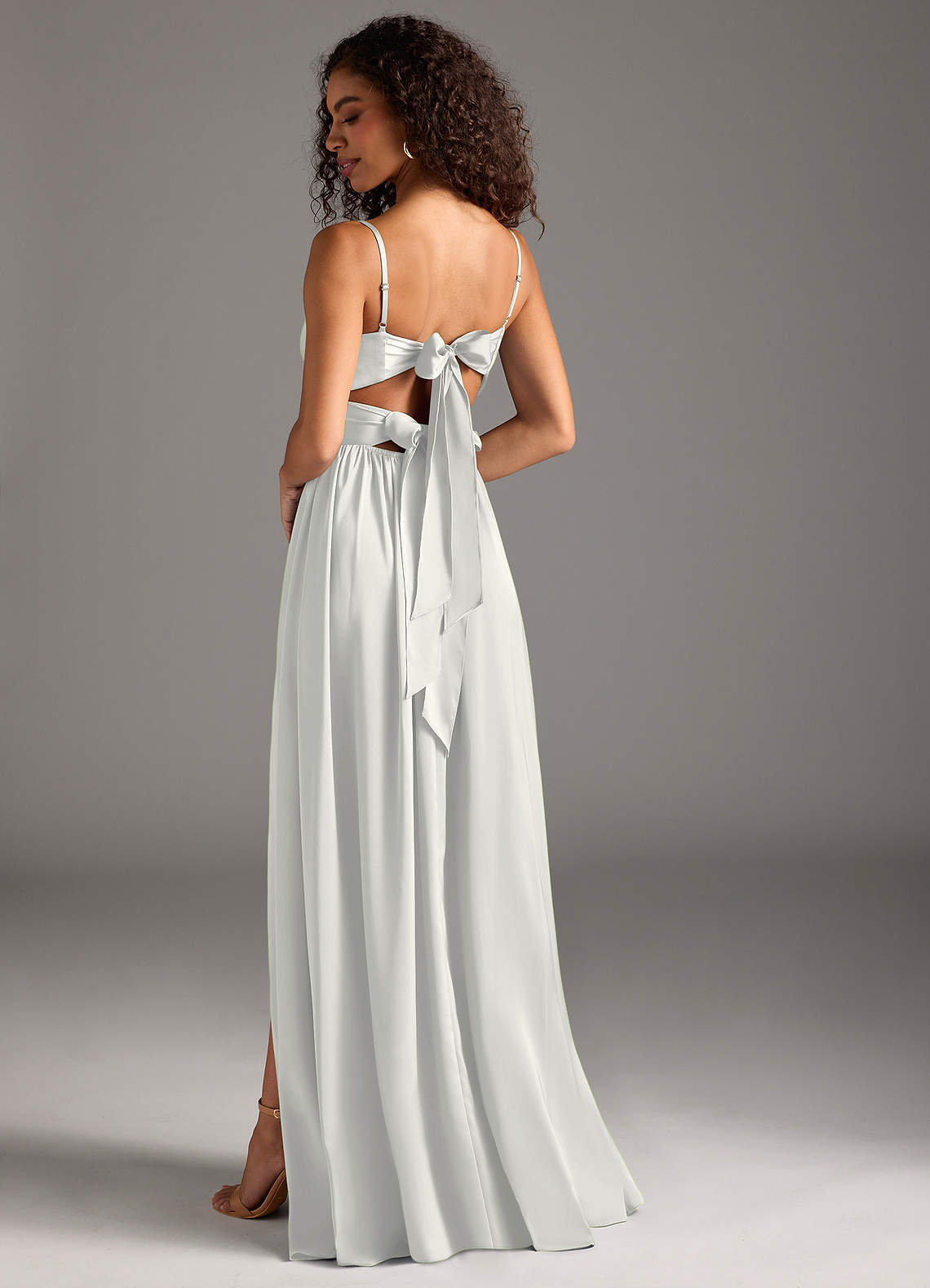 elyessen Zeya Dusty Blue A-Line Pleated Stretch Satin Dress 7