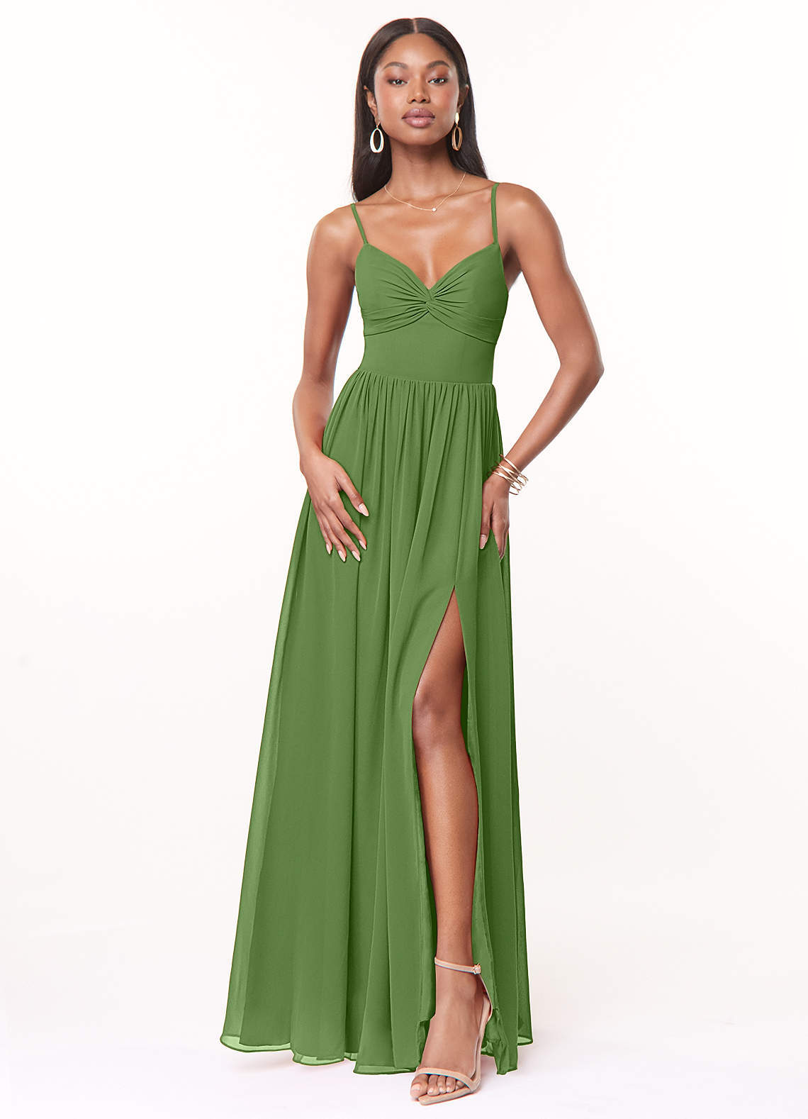 elyessen Zeya Dusty Blue A-Line V-Neck Pleated Chiffon Dress 1