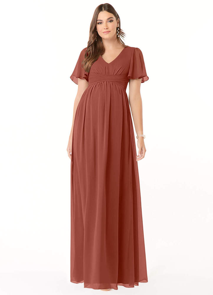 elyessen Verna A-Line V-Neck Ruched Chiffon Floor-Length Dress Cabernet 6