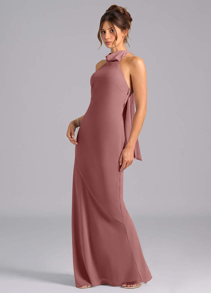 elyessen Velli Dusty Blue Mermaid High Neck Chiffon Dress 5