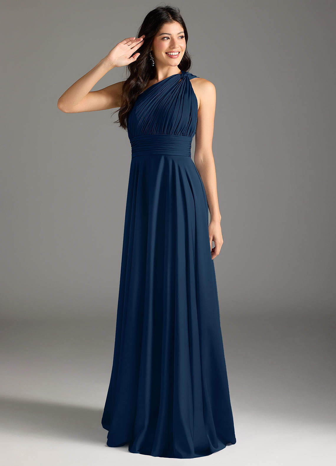elyessen Charlize Dusty Sage A-Line One Shoulder Stretch Satin Dress 3