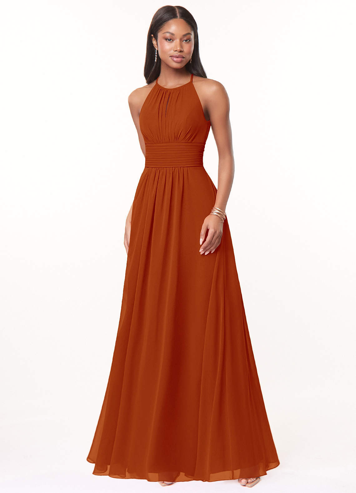 elyessen Bonnie Burgundy A-Line Keyhole Ruched Chiffon Dress 6
