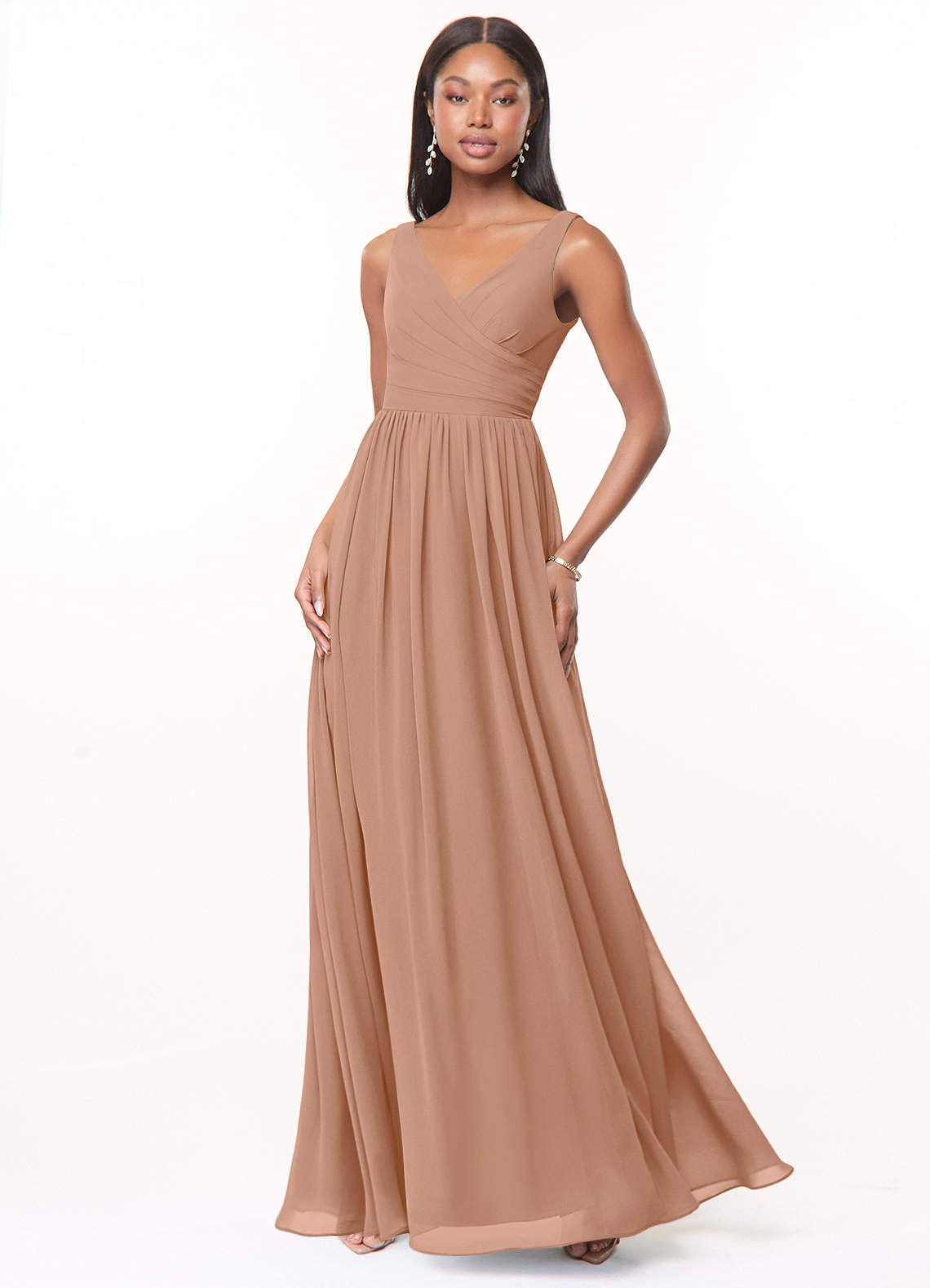 elyessen Keyla Dusty Blue A-Line V-Neck Pleated Chiffon Dress 8