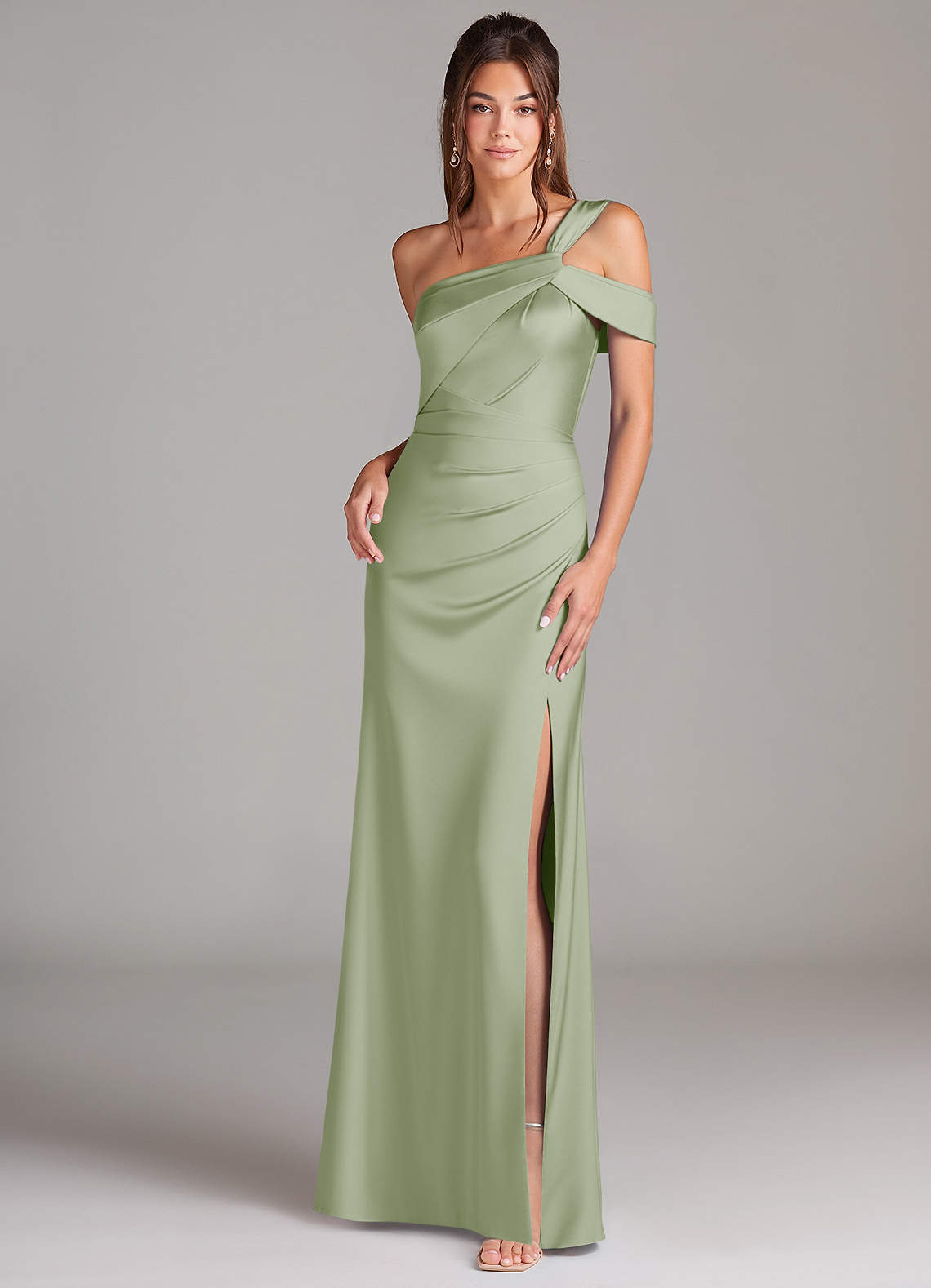 elyessen Wynter Black Sheath One Shoulder Stretch Satin Dress 1