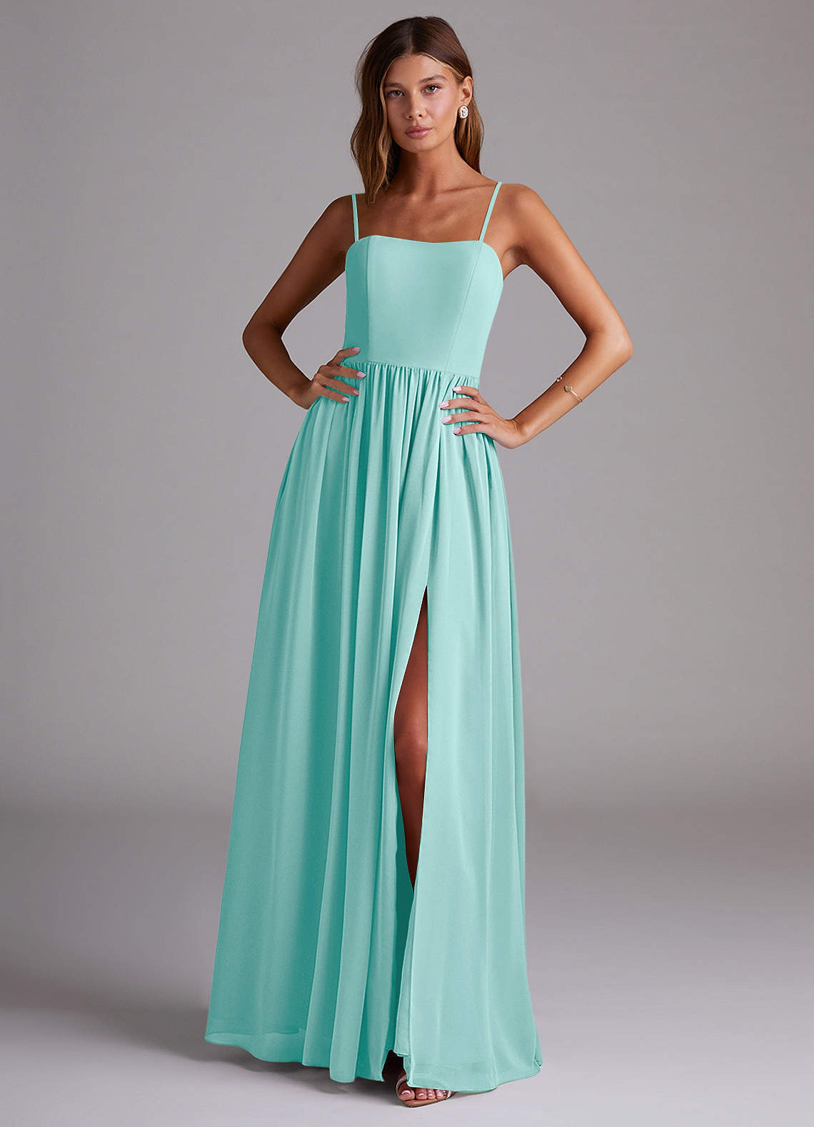 elyessen Calianna Dusty Blue A-Line Off the Shoulder Chiffon Convertible Dress 7