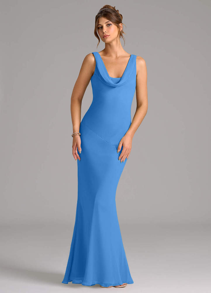 elyessen Rylina Sky Blue Mermaid Pleated Chiffon Dress 8