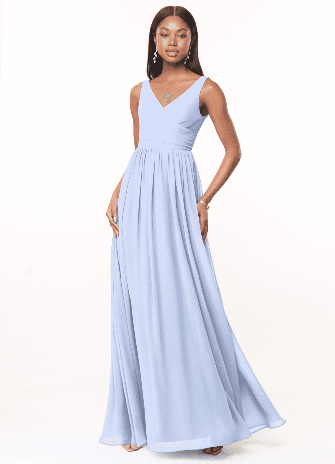 elyessen Keyla Dusty Blue A-Line V-Neck Pleated Chiffon Dress 2