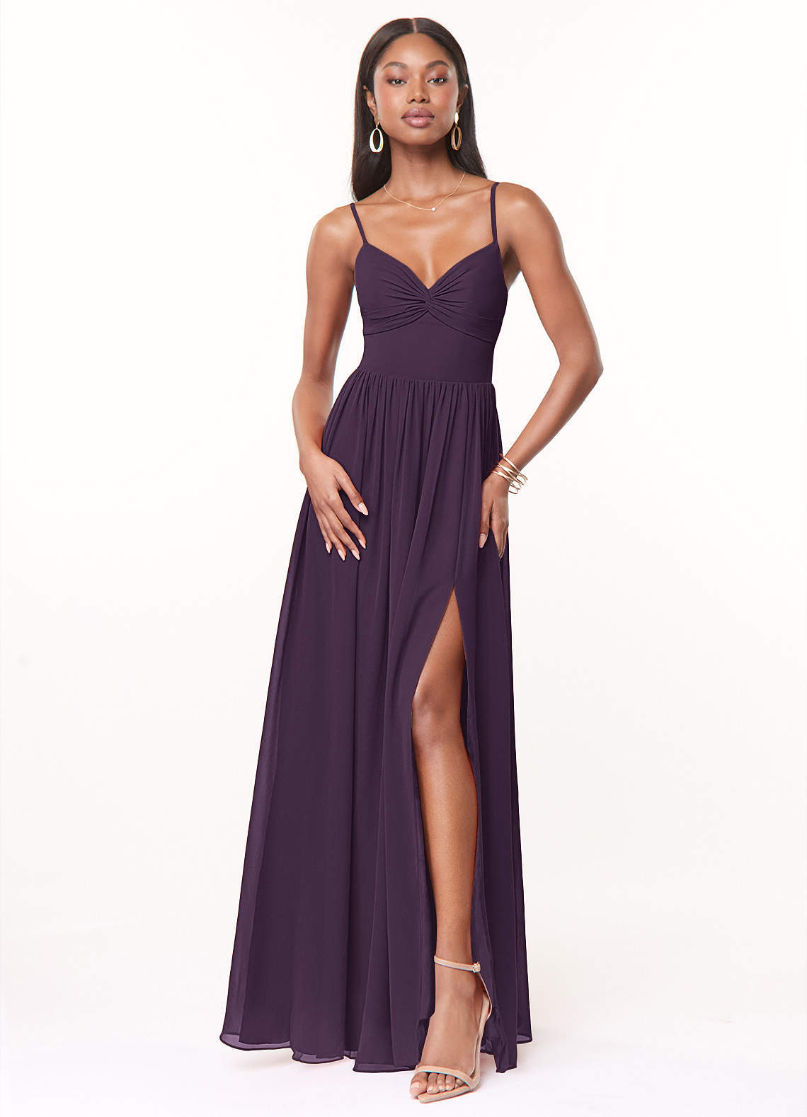 elyessen Zeya Dusty Blue A-Line V-Neck Pleated Chiffon Dress 5