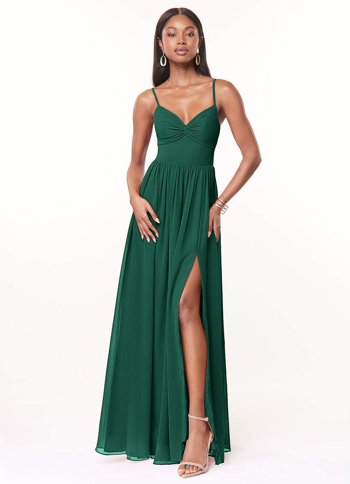 elyessen Zeya Dusty Blue A-Line V-Neck Pleated Chiffon Dress 2