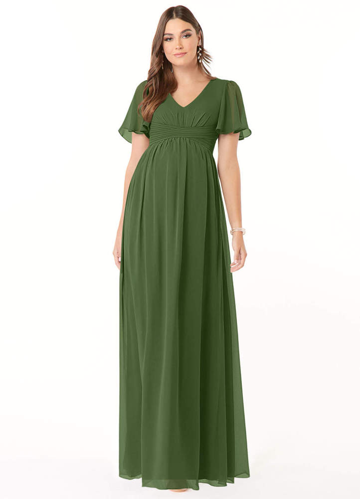 elyessen Verna A-Line V-Neck Ruched Chiffon Floor-Length Dress Cabernet 1