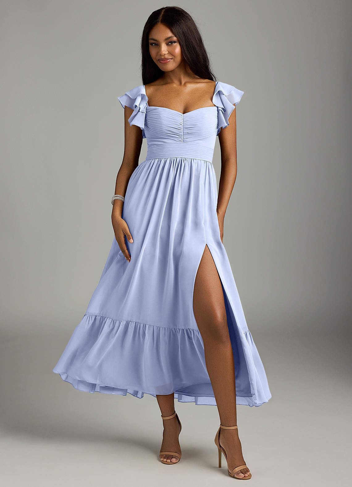 elyessen Anaya Blue Vintage Floral A-Line Sweetheart Neckline Chiffon Dress 3
