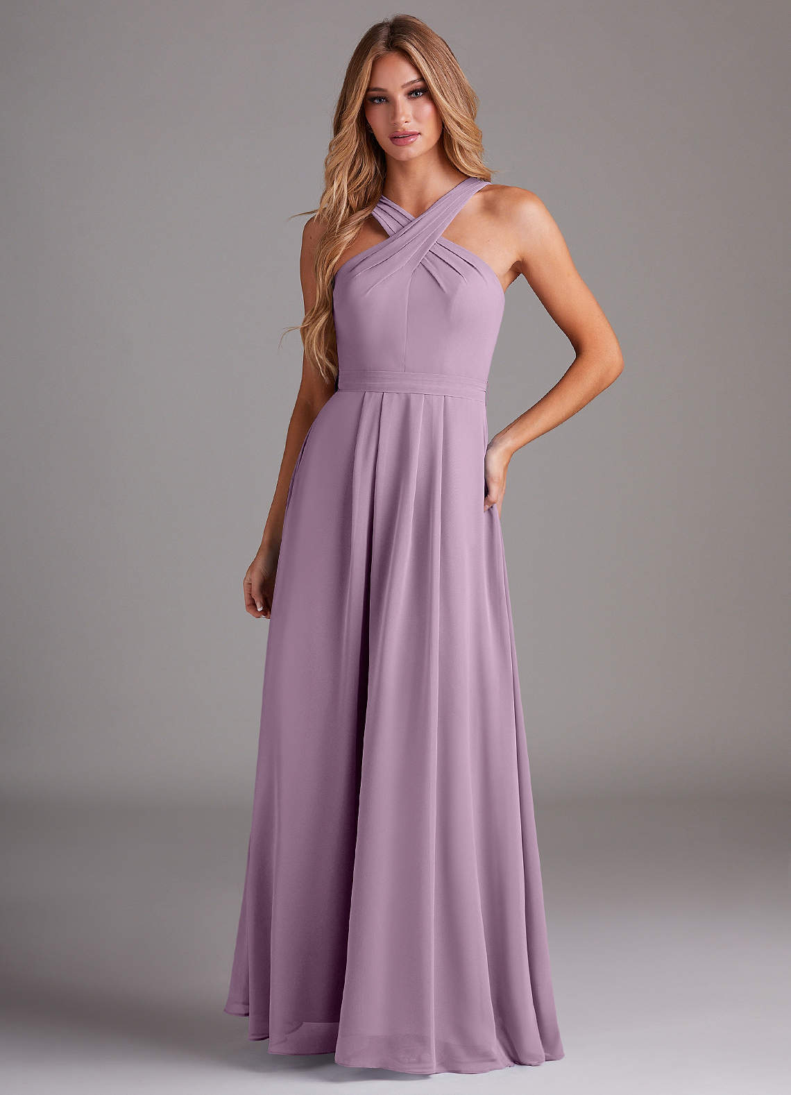 elyessen Dixie Sky Blue A-Line Halter Pleated Chiffon Dress 4