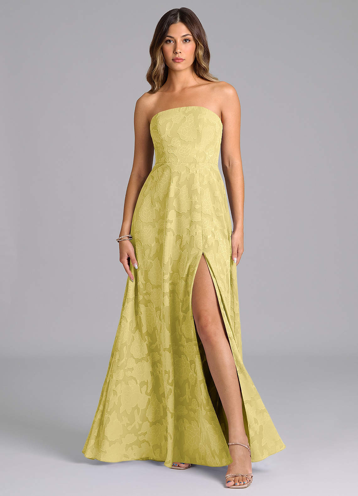 elyessen Wren Dusty Sage A-Line Strapless Floral Burnout Dress 3
