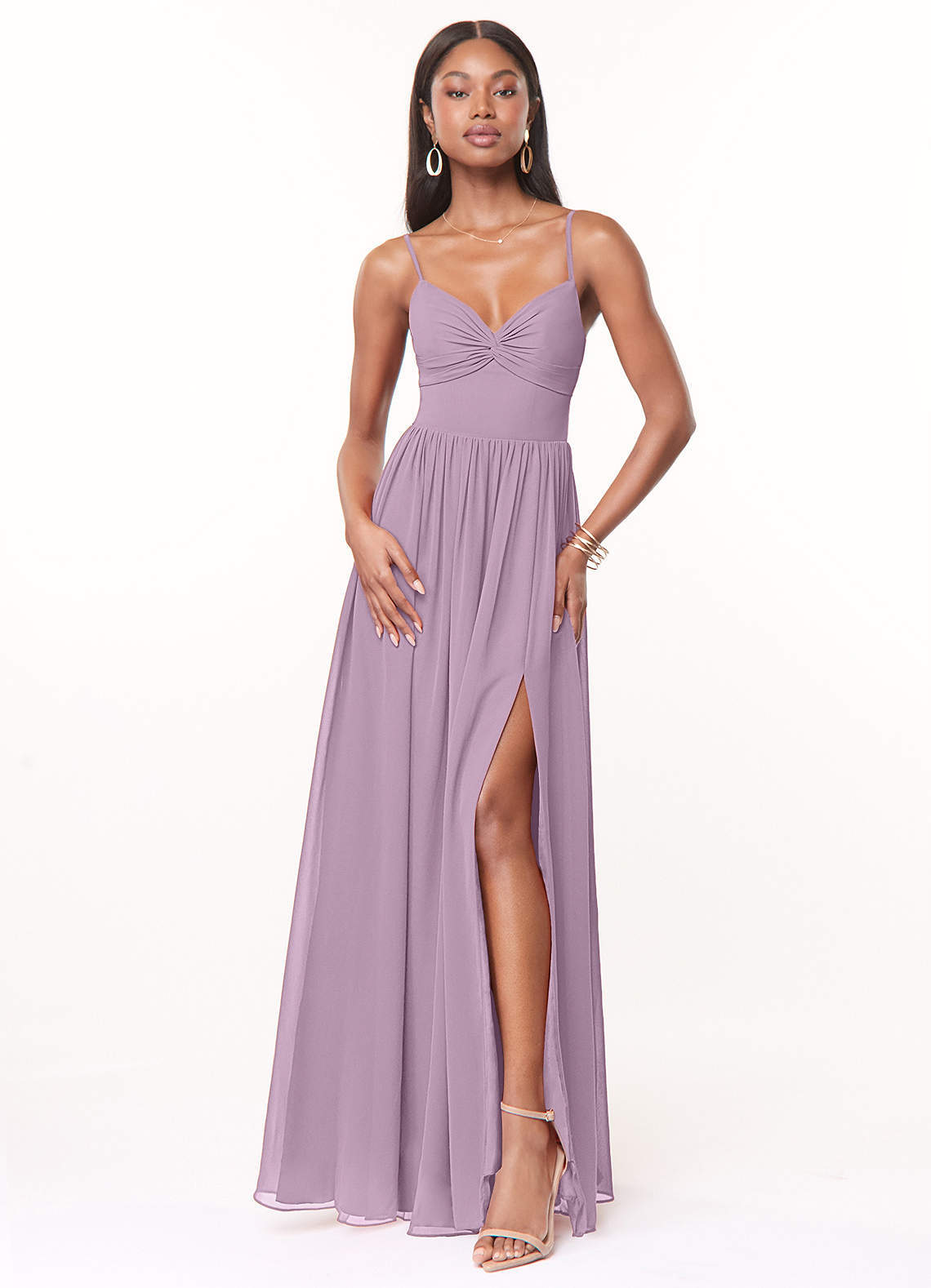 elyessen Zeya Dusty Blue A-Line V-Neck Pleated Chiffon Dress 5