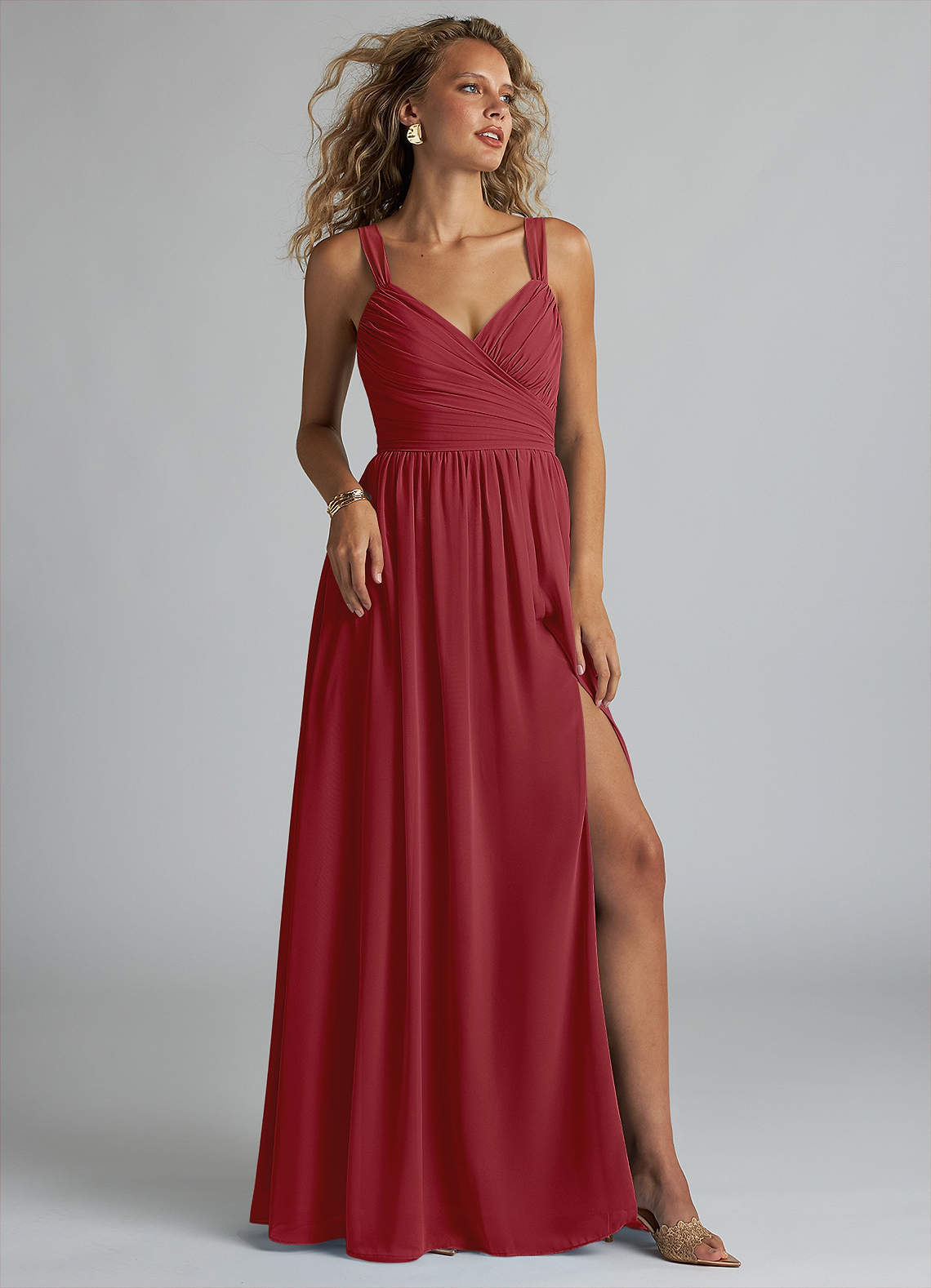 elyessen Aziza Sky Blue A-Line V-Neck Pleated Chiffon Dress 6
