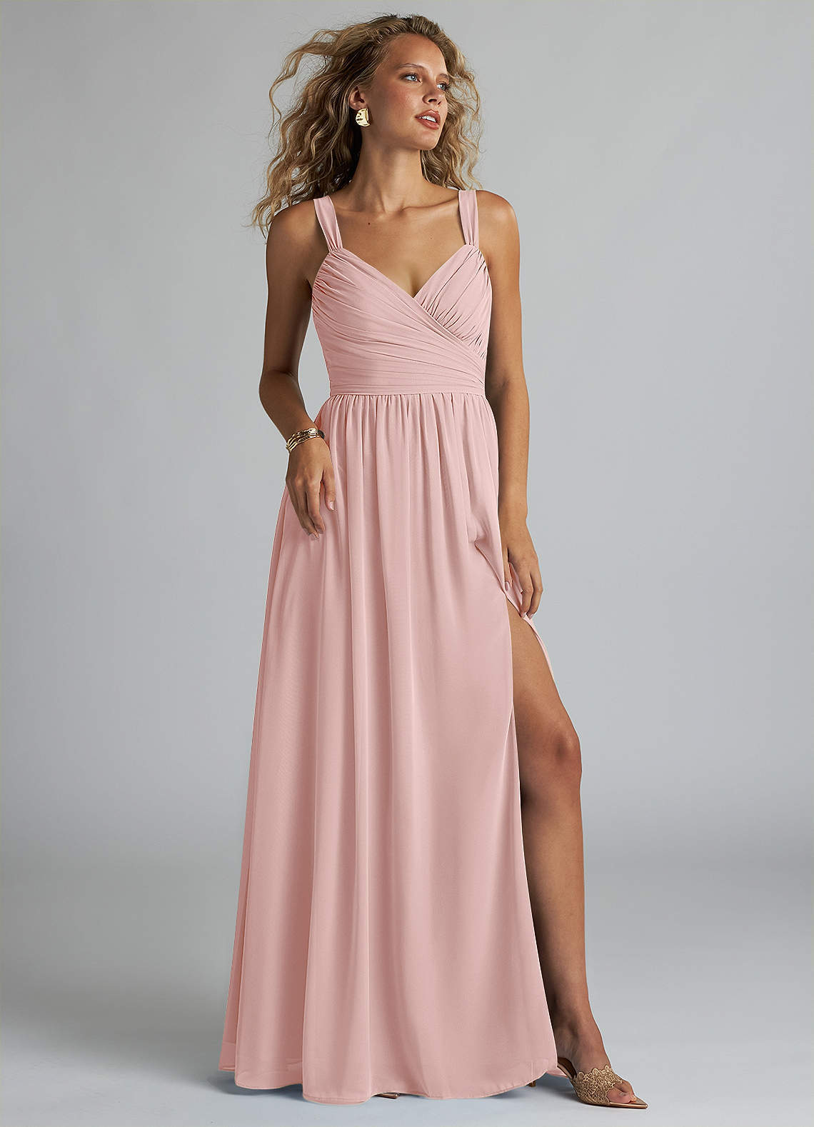 elyessen Aziza Sky Blue A-Line V-Neck Pleated Chiffon Dress 4
