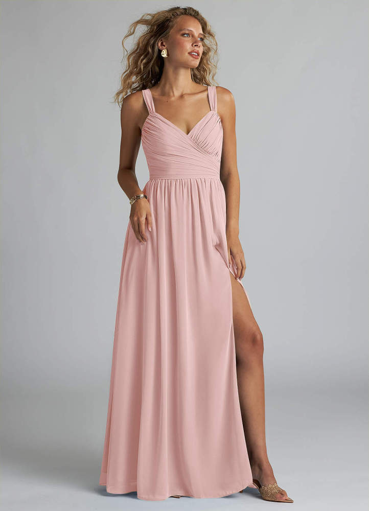 elyessen Aziza Sky Blue A-Line V-Neck Pleated Chiffon Dress 4