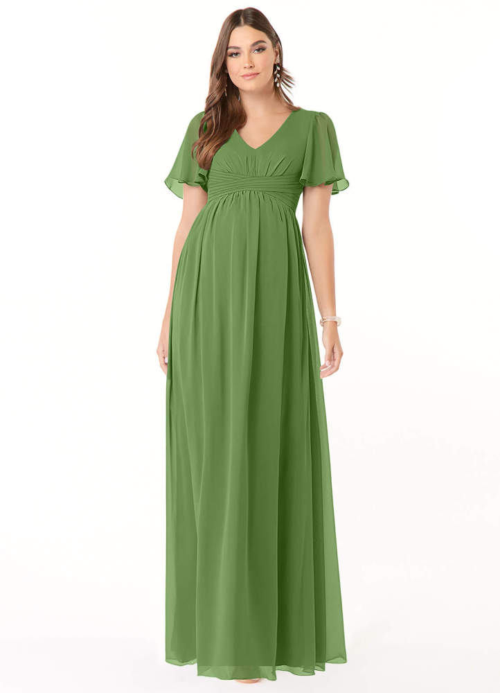 elyessen Verna A-Line V-Neck Ruched Chiffon Floor-Length Dress Cabernet 1