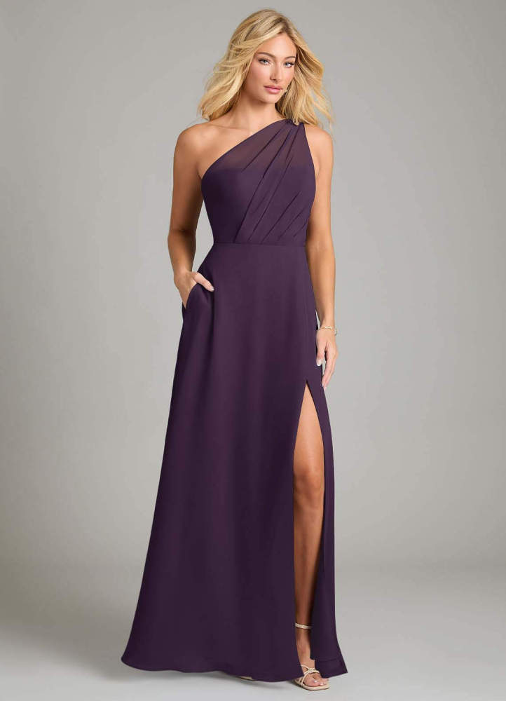 elyessen Phaedra Black A-Line One Shoulder Chiffon Dress 5