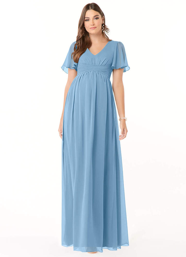 elyessen Verna A-Line V-Neck Ruched Chiffon Floor-Length Dress Cabernet 3