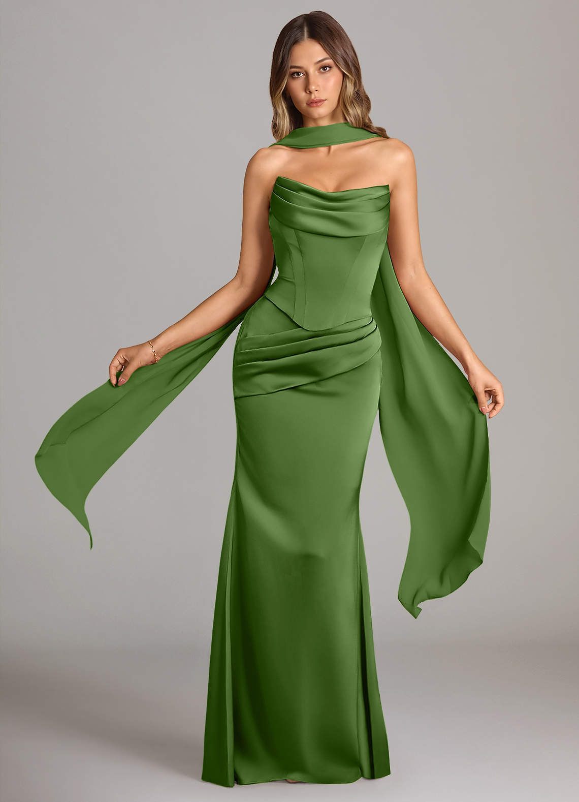elyessen Sorrel Black Mermaid Strapless Stretch Satin Convertible Dress 1