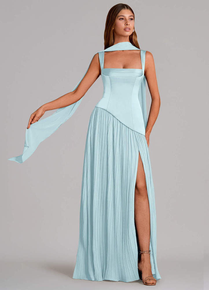 elyessen Stephanie Black A-Line Pleated Stretch Satin Dress 3